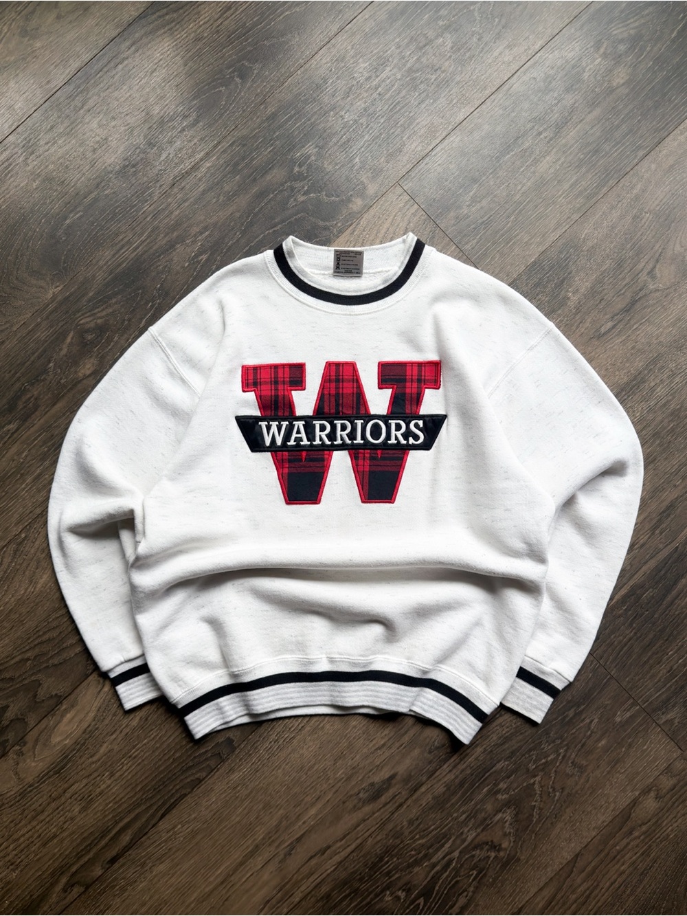 Oneita Collegiate Warriors Men’s Large Sweatshirt Plaid Embroidered Vintage USA
